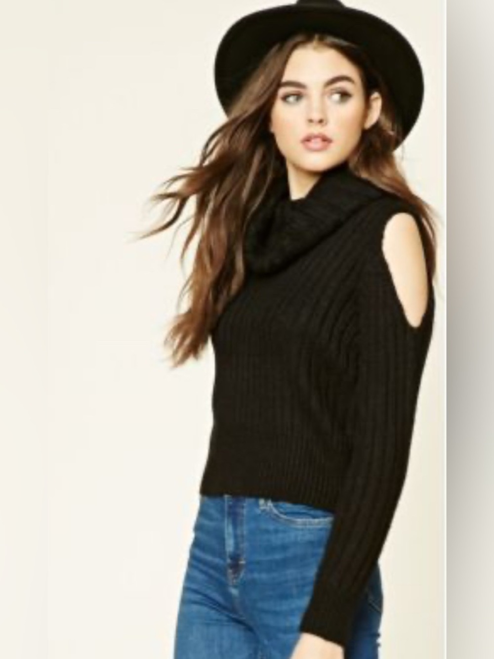 Forever 21 Black Cold Shoulder Sweater
